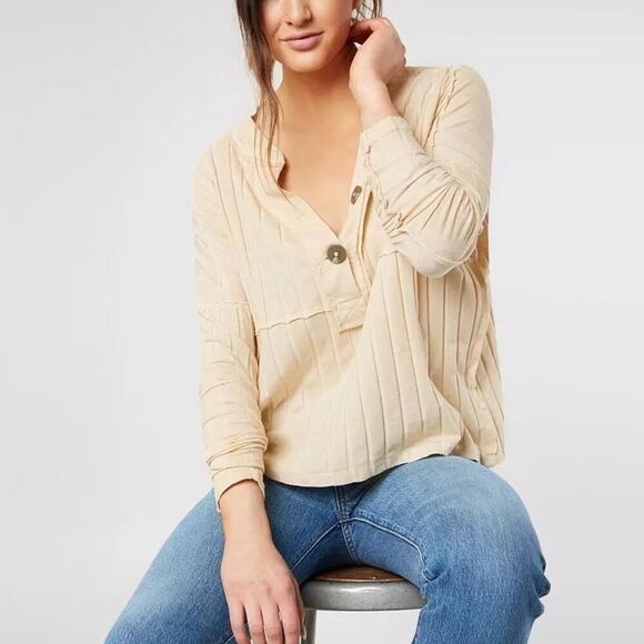 We the Free Free People In the Mix Henley Top Ivory - Picture 1 of 5